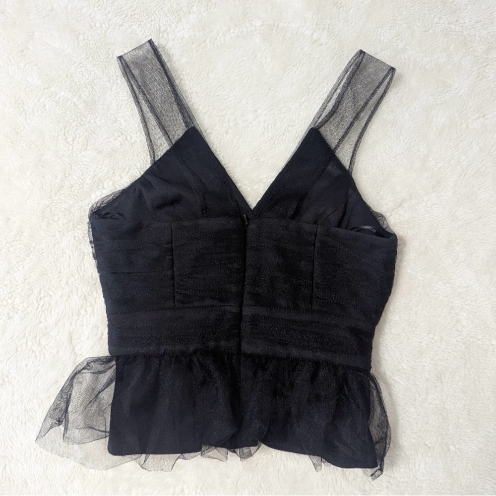BCBGeneration Black Tulle Sleeveless V Neck Top